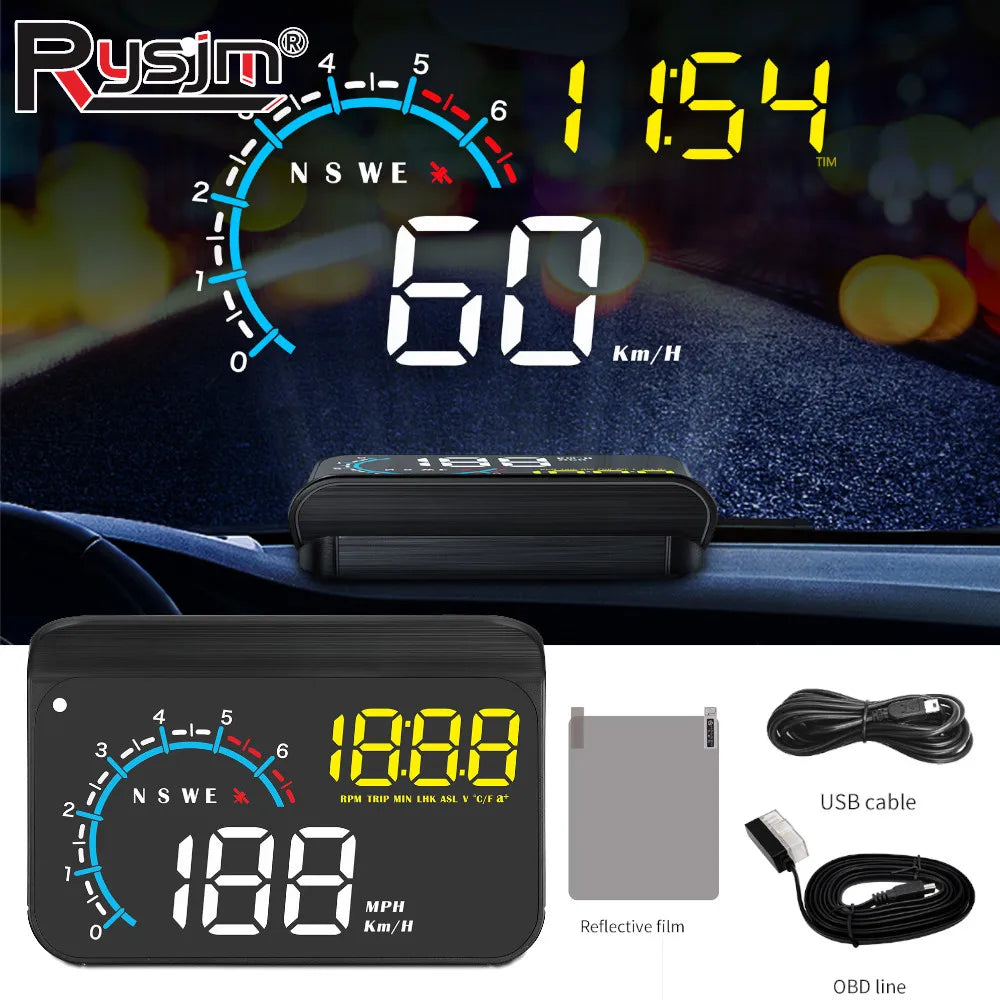 M12 HUD Windshield Projector OBD+GPS Car Head Up Display Speedometer Reflective Water temp RPM V - Automotive LED Light