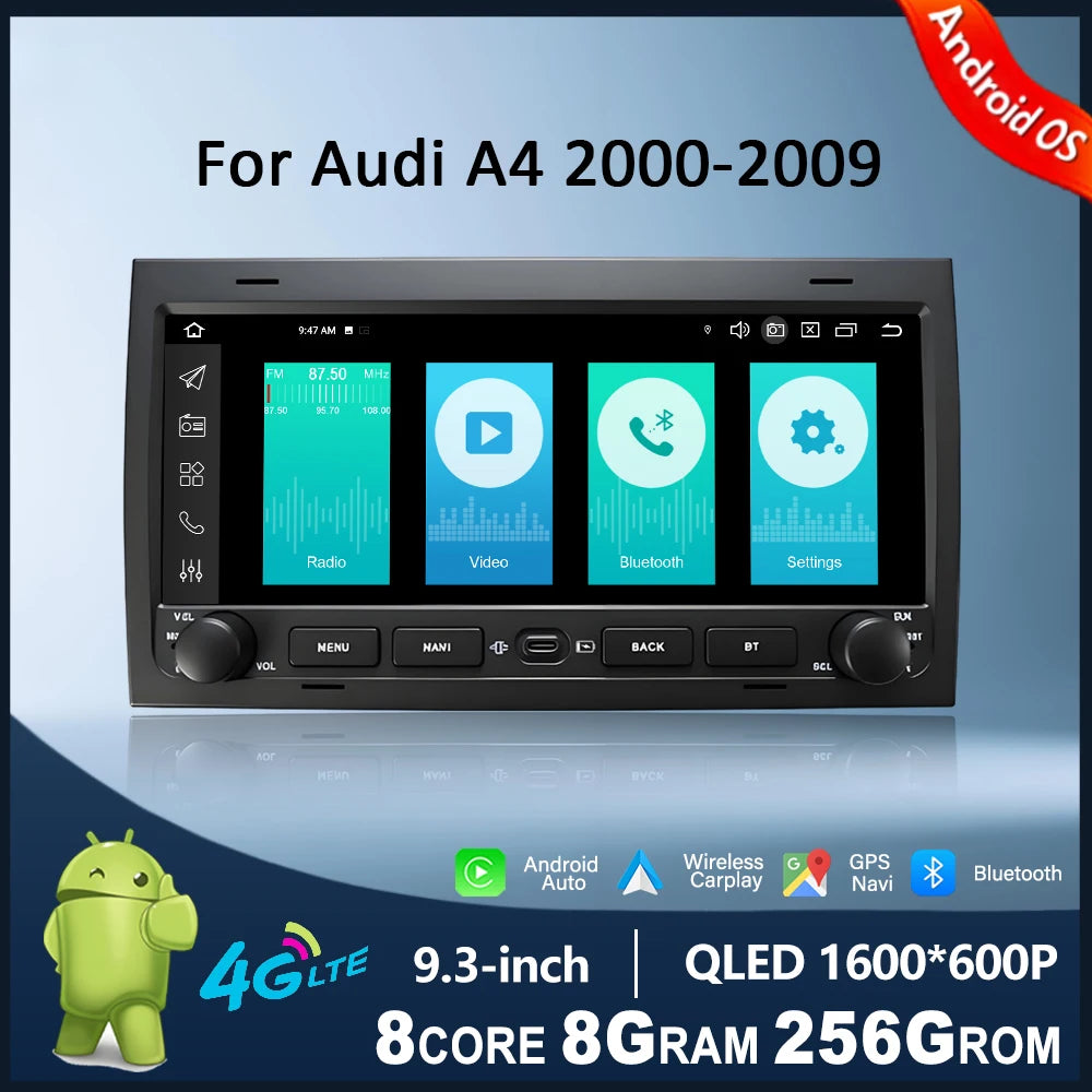 9.3'' Wireless CarPlay Android Auto for Audi A4 2000 - 2009 Intelligent Touch Display Car