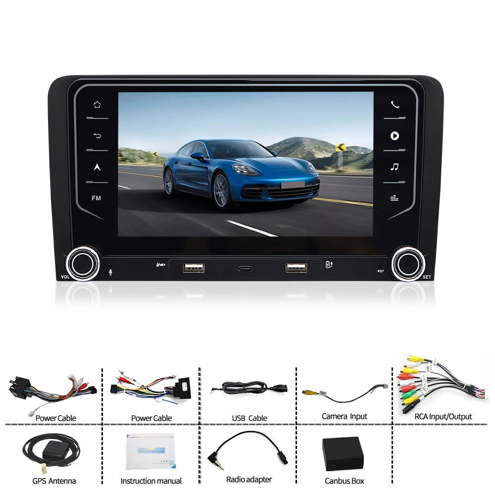 7" Android Car Radio GPS Type-C Wireless CarPlay Auto Android Auto for Audi A3 2003-2012 Bluetooth Steering Control