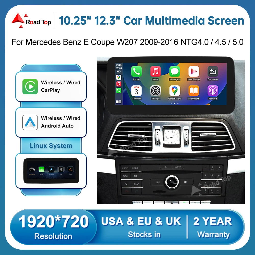 Wireless CarPlay Android Auto Car Multimedia Display For Mercedes-Benz E Coupe W207 2009-2 | AUTOKITSHOP