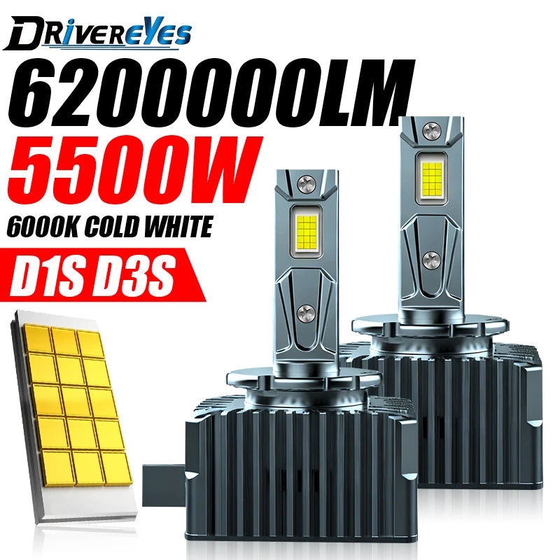 5500W D3S D1S LED Headlights Bulbs Canbus 6200000LM Car Light 6500K D2R D2S D4R D4S D8 Tur