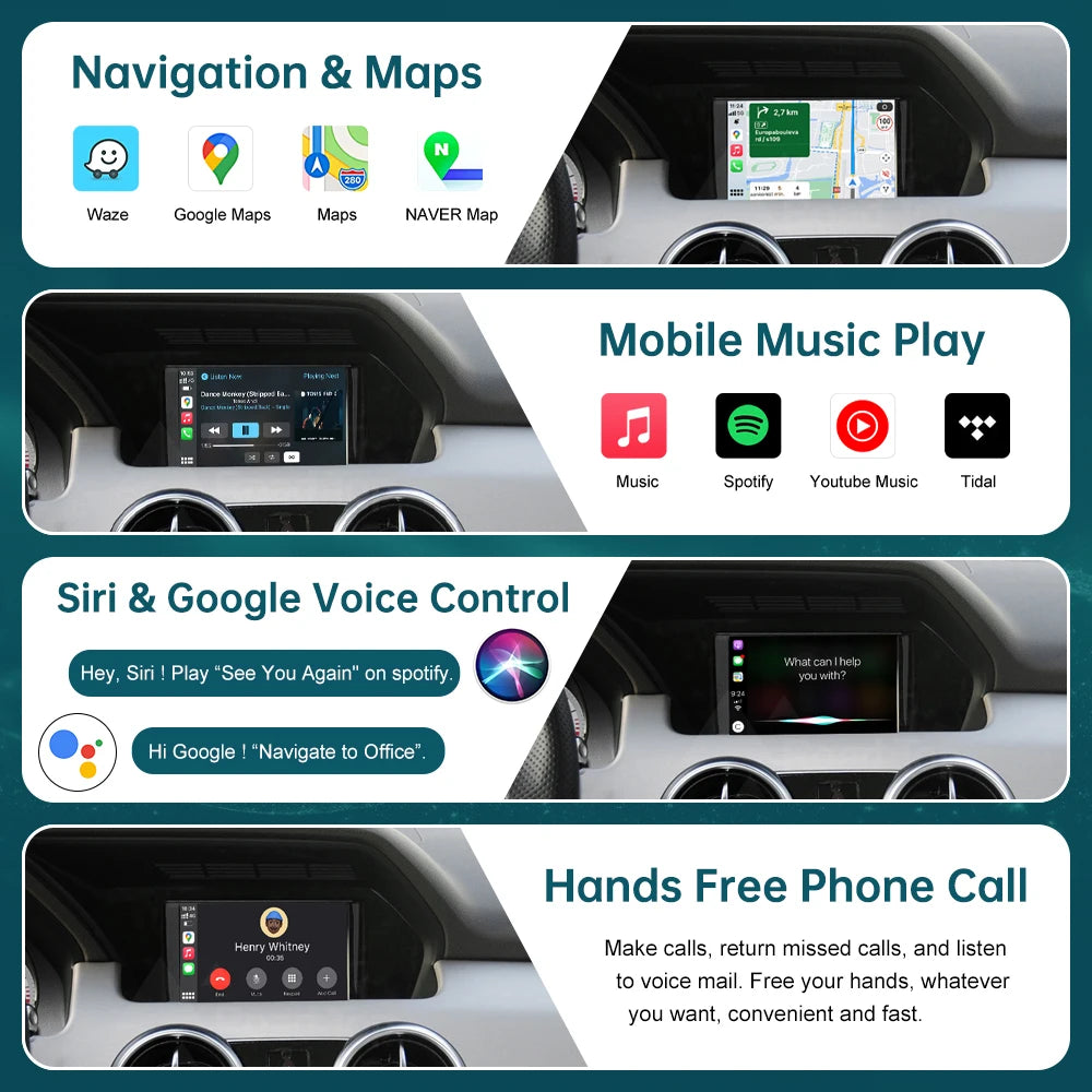 RoadTop Wireless CarPlay for Mercedes Benz GLK X204 2013-2015, with Android Auto Mirror Li