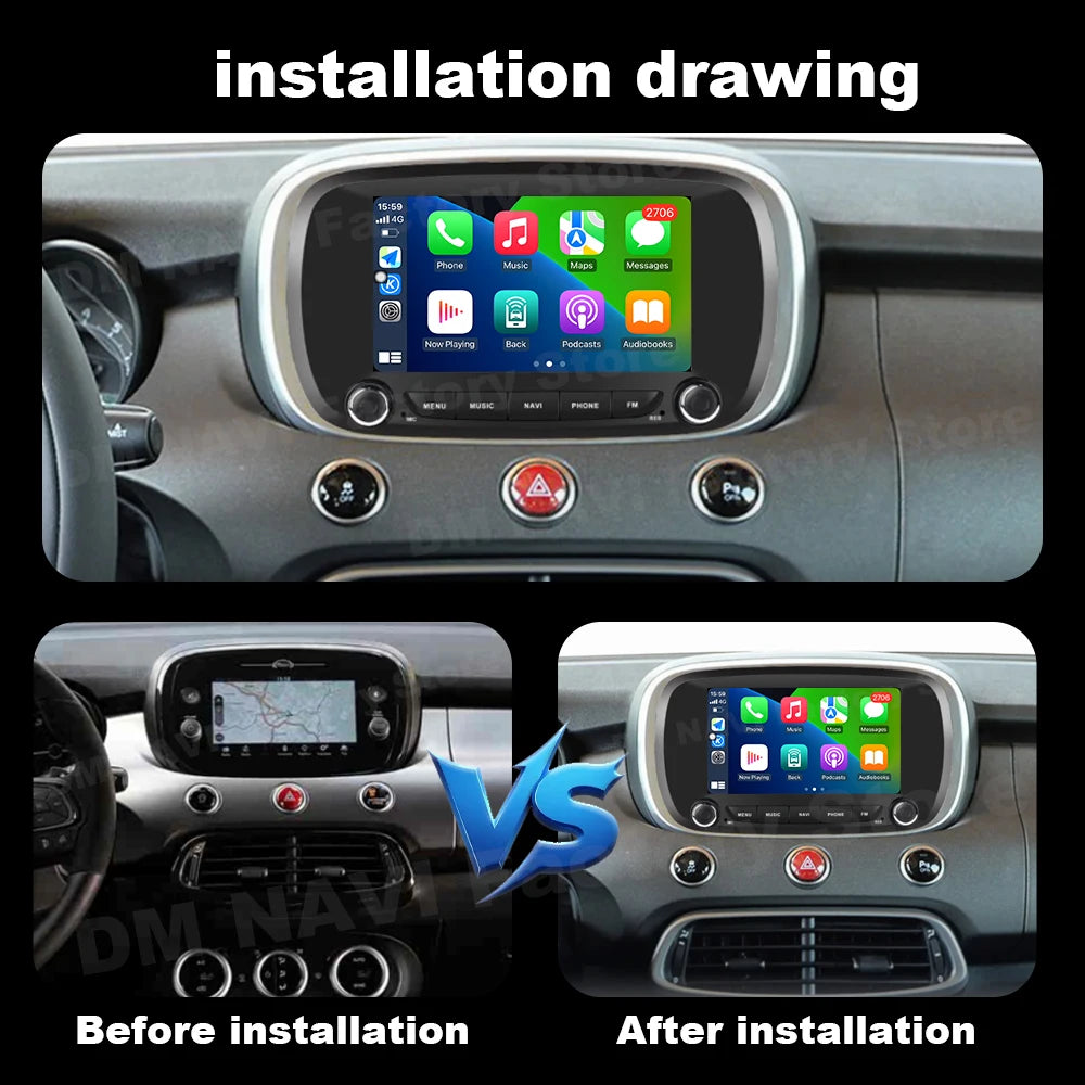 Wireless Carplay Android Auto Touch display for Fiat 500X 2014 - 2020 Car Radio Multimedia