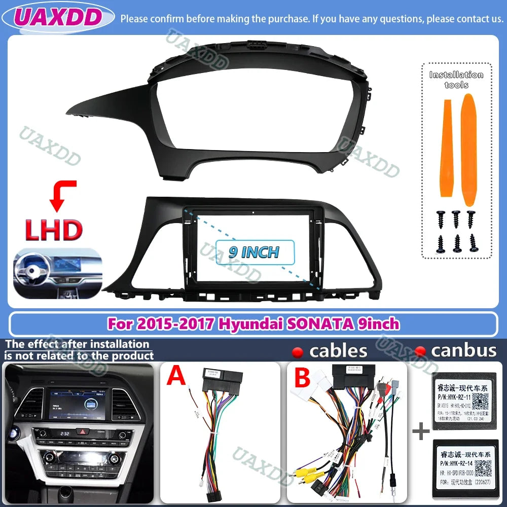 For 2015-2017 Hyundai SONATA 9inch 2 Din Car stereo radio Android frame panel fascia cable