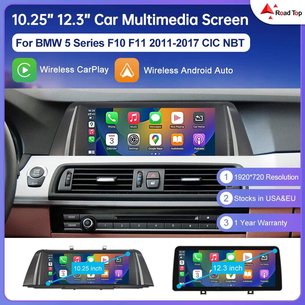 12.3inch Ultra Thin Linux Touch Screen For BMW 5 Series F10 F11 2010-2017 CIC NBT Wireless