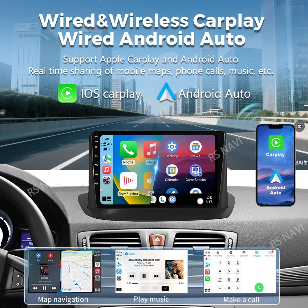 Android 16 For Renault Megane 3 2008 - 2014 2K QLED Android Car Radio Multimedia Video Pla