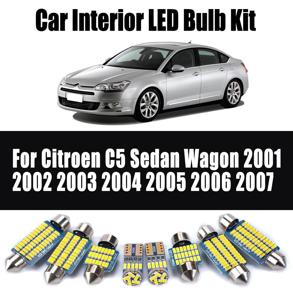 15-Piece LED Interior Light Kit for Citroen C5 Sedan Wagon 2001- 2007 - Canbus Dome Map Door Trunk Bulbs | AUTOKITSHOP