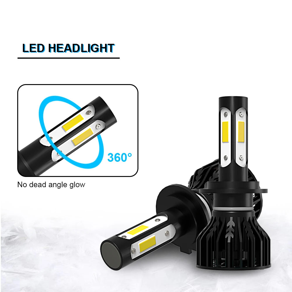 2/4Pcs Car Headlight H7 6000K Auto Bulbs 25000LM Bright 4Side Chip LED Lamp For Peugeot 20