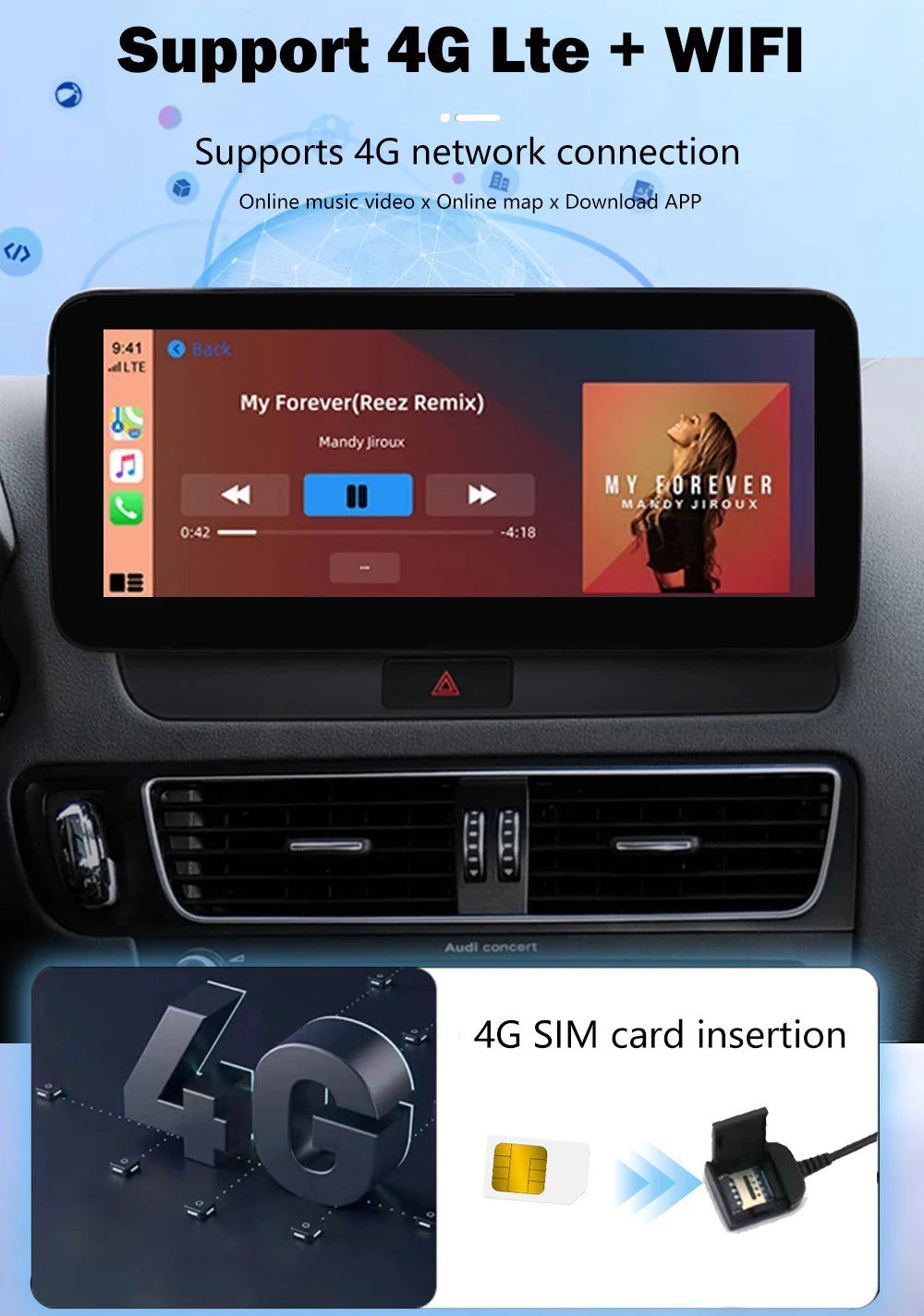 Android Auto Carplay Monitor Stereo Carplay 12.3 Inch For AUDI A4L A4 A5 B9 2017 2018-2020