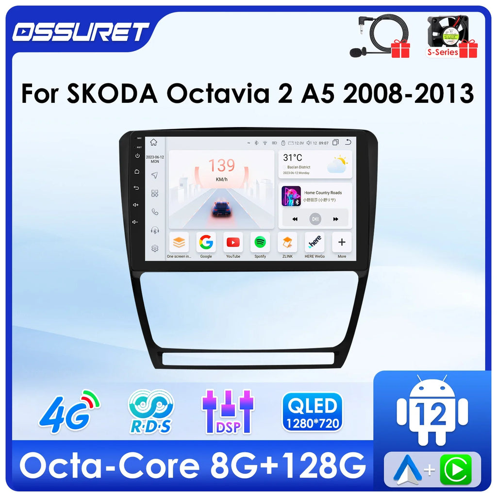 Autoradio Android Auto Carplay For SKODA Octavia 2 A5 2008-2013 multimedia player GPS Ster