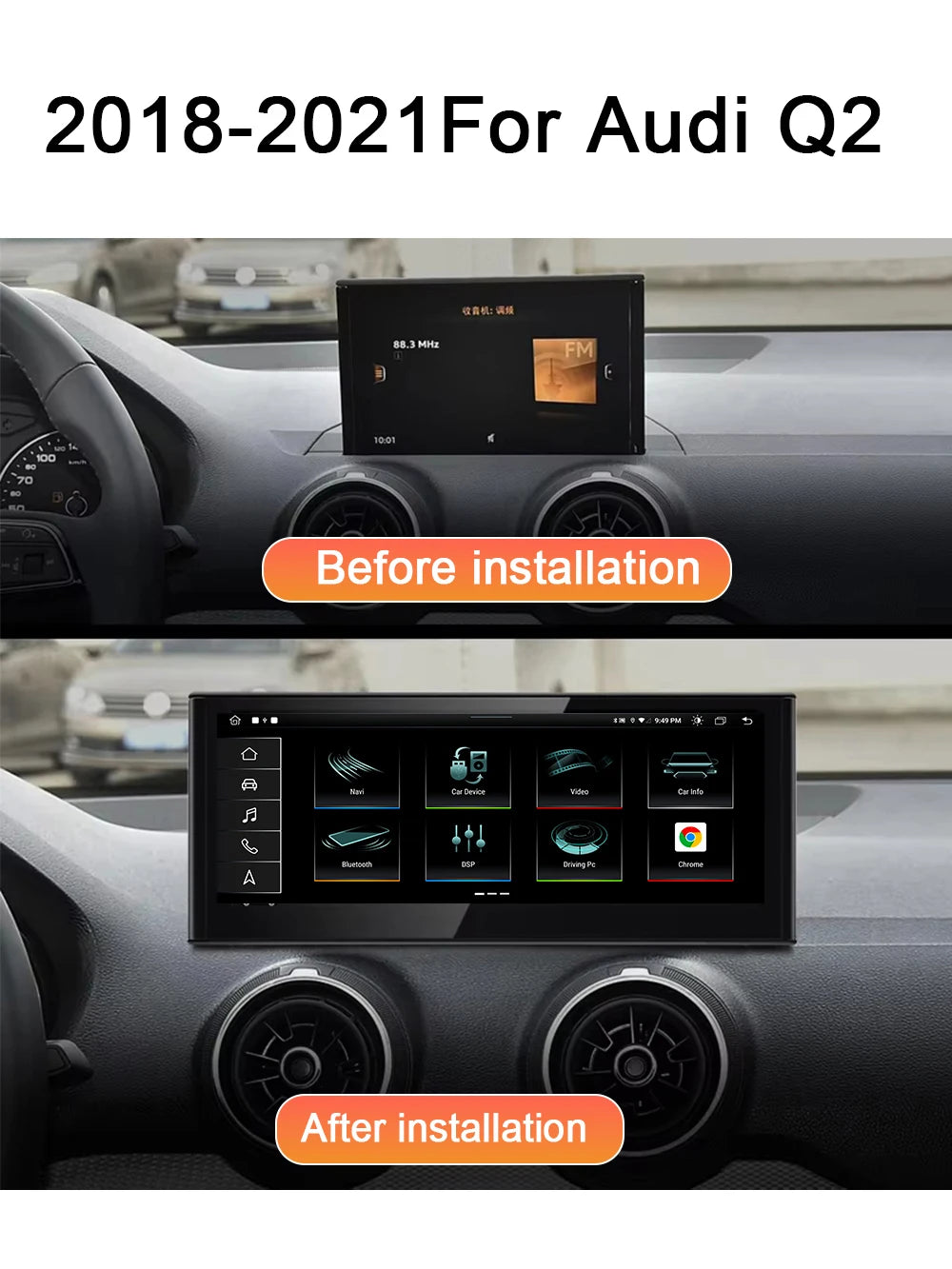 Android 14 Radio For Audi Q2 2018 2019 2020 - 2021 Car Multimedia Player Navigation GPS St