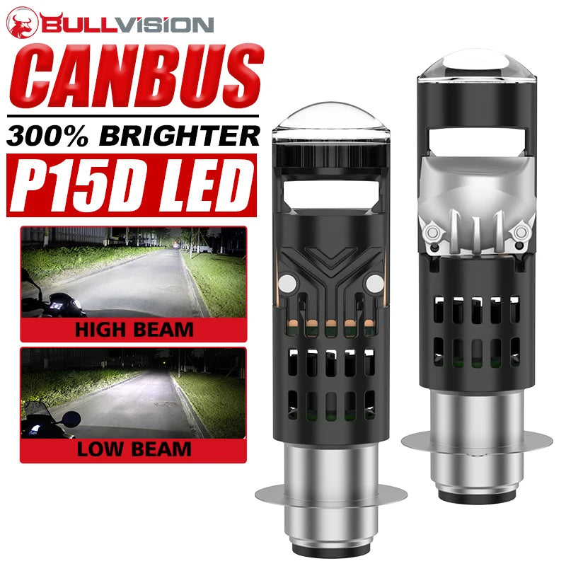 1/2PC P15D LED Motorcycle Headlight Bulbs 3570+1860 CSP Chips White Hi Lo Beam Moto Scoote