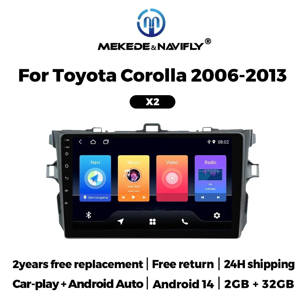 2Din 9inch Android 14 Car Radio for Toyota Corolla E140/150 2006-2013 Carplay Multimedia P | AUTOKITSHOP