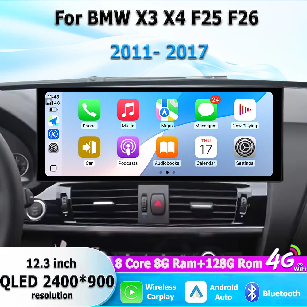 QLED Screen 4G Car Video Radio Multimedia player Bluetooth For BMW X3 X4 F25 F26 2011 - 20