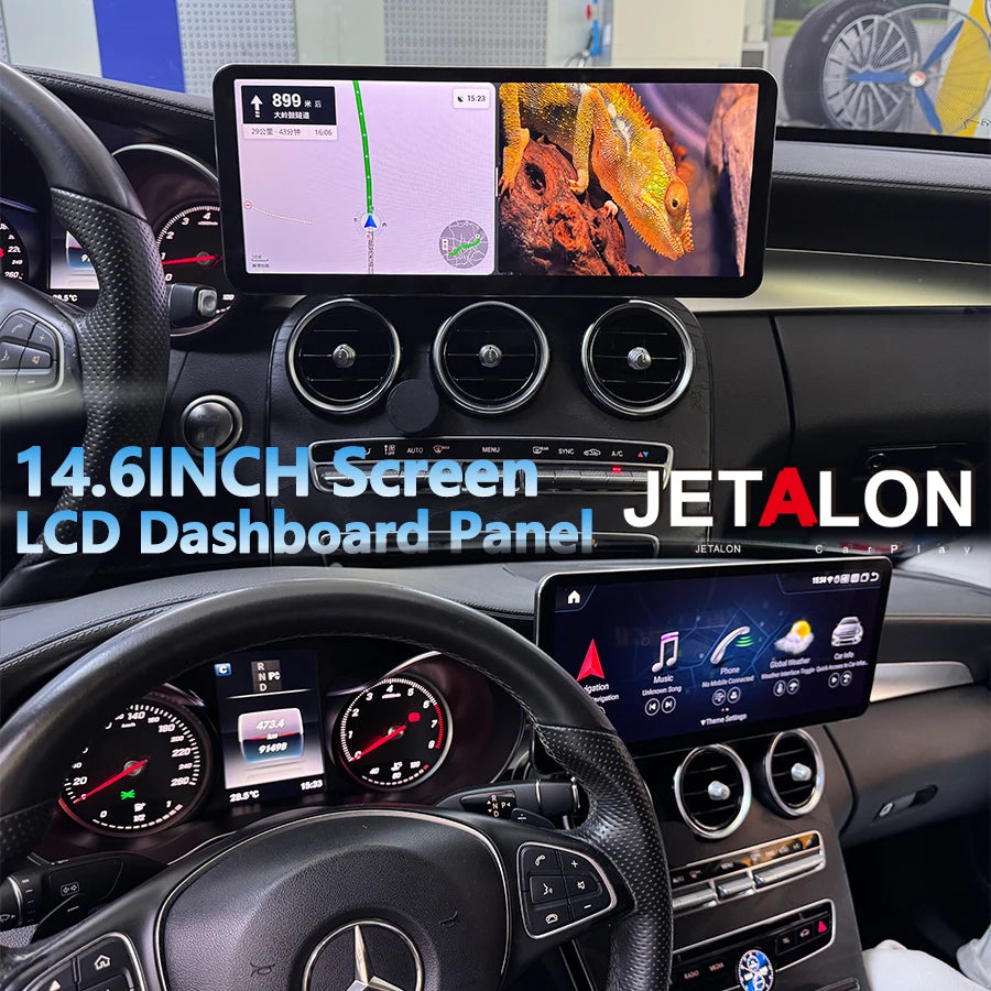 14.6" Qled Screen LCD Digital Cluster Android CarPlay For Mercedes Benz C Class W205 GLC X