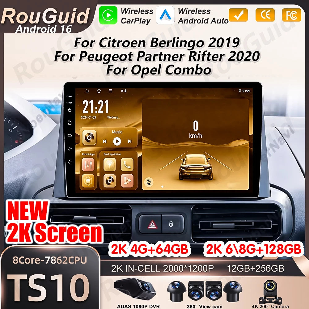 Android Auto Car Radio Carplay For Citroen Berlingo 2019 Peugeot Partner Rifter 2020 For O | AUTOKITSHOP