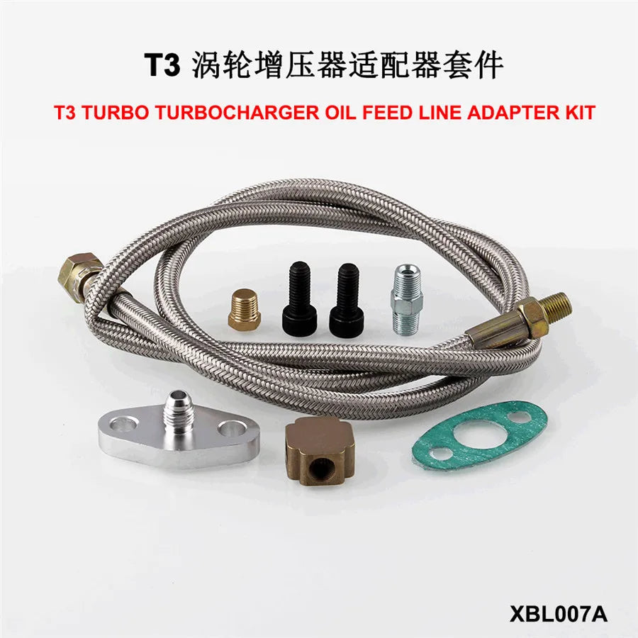 Stainless Turbo Oil Inlet Hose Feed Line 1/8 NPT Adapter Kit For T3 Turbocharger