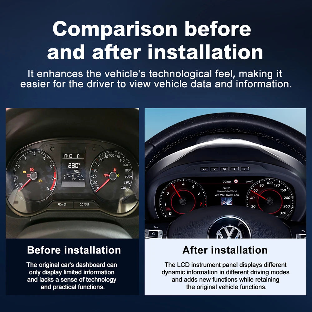 10" LCD Digital Instrument Panel for 2011-2018 Volkswagen Polo Amarok - Plug & Play, High Resolution