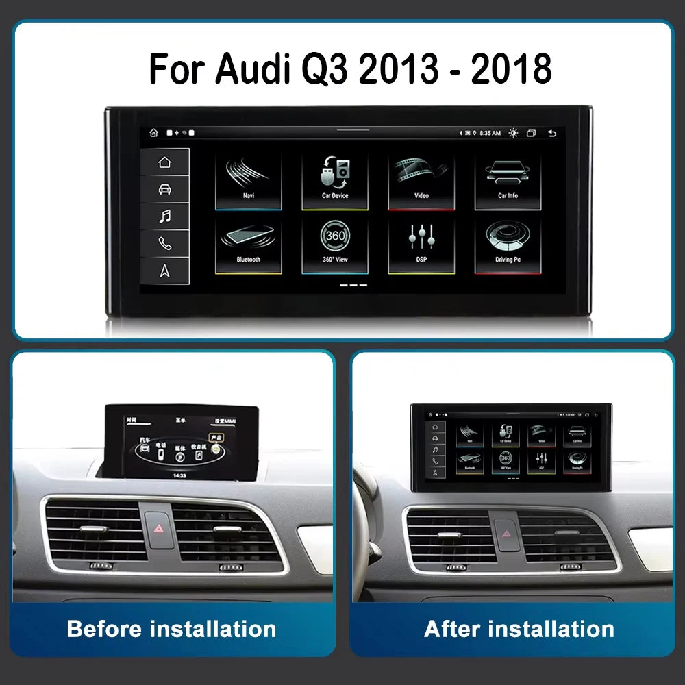 Android 14 Car Radio Video Multimedia Player 10.33 "/12.3" for Audi Q3 2013 - 2018 Wireles