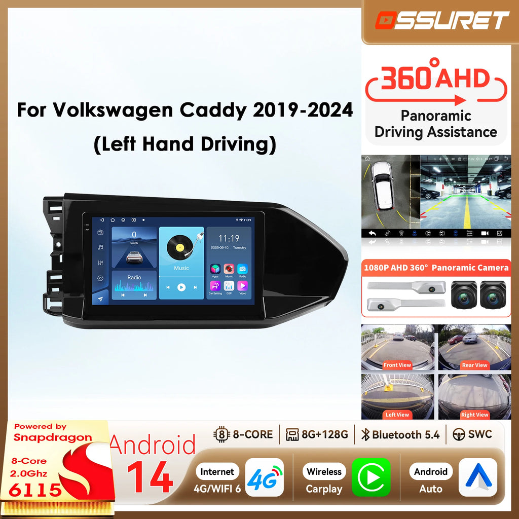 Android Car radio GPS Stereo for Volkswagen Vw Caddy 2019 - 2024 Wireless Carplay Multimed