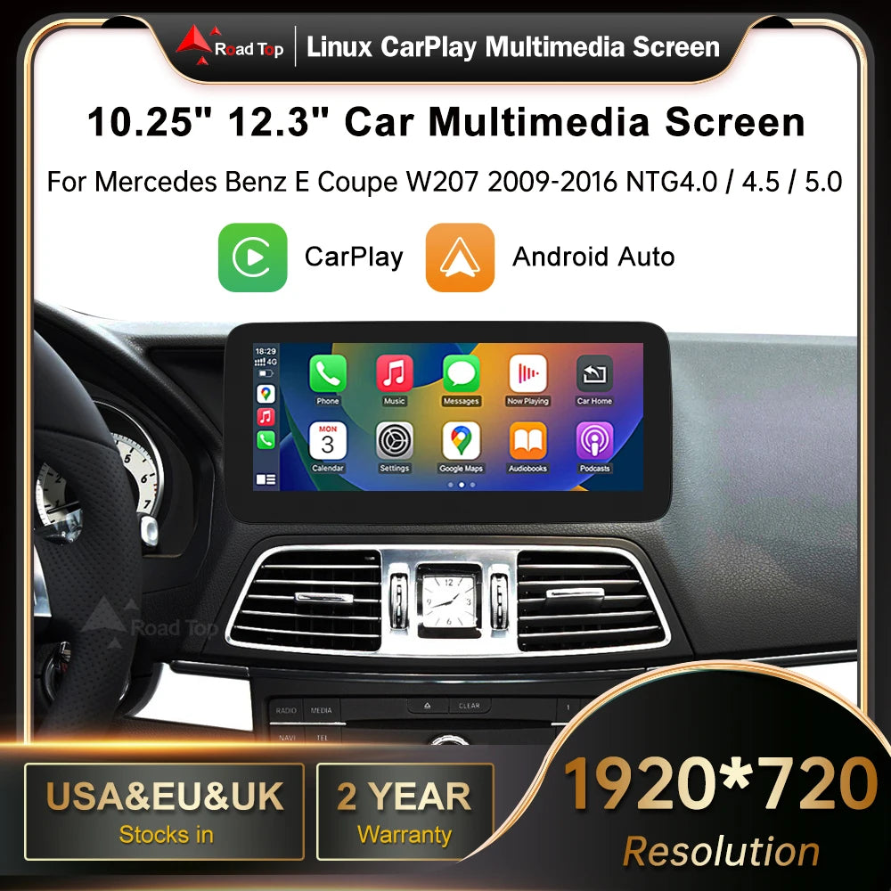 10.25' 12.3' Wireless CarPlay Android Auto Multimedia Display RoadTop Screen for Mercedes-