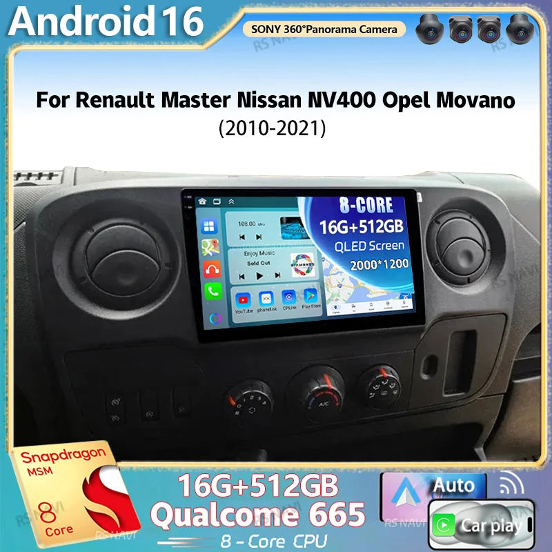Android 16 For Renault Master Nissan NV400 Opel Movano 2010 - 2021 Stereo Car Radio Multim