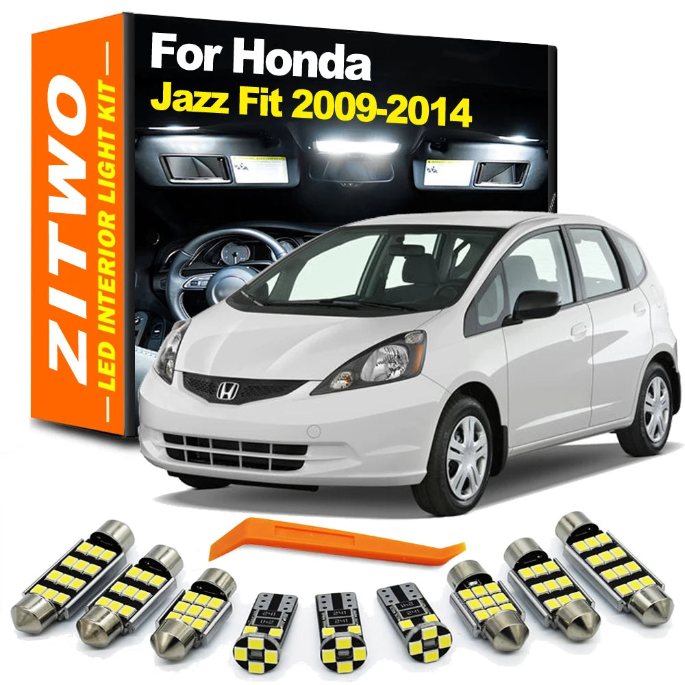 ZITWO 9Pcs Canbus LED Interior Dome Map Reading Light Kit For Honda Jazz Fit MK2 2 II 2009 2010 2011 2012 2013 2014 Car LED Bulb