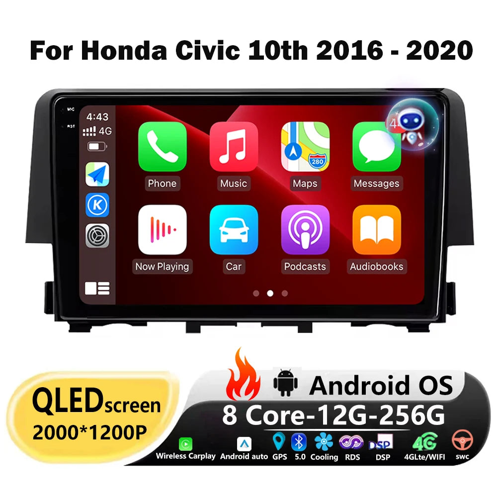 Android 16 Auto For Honda Civic 10th 2016 - 2020 Car Radio Multimedia Player Navigation GP