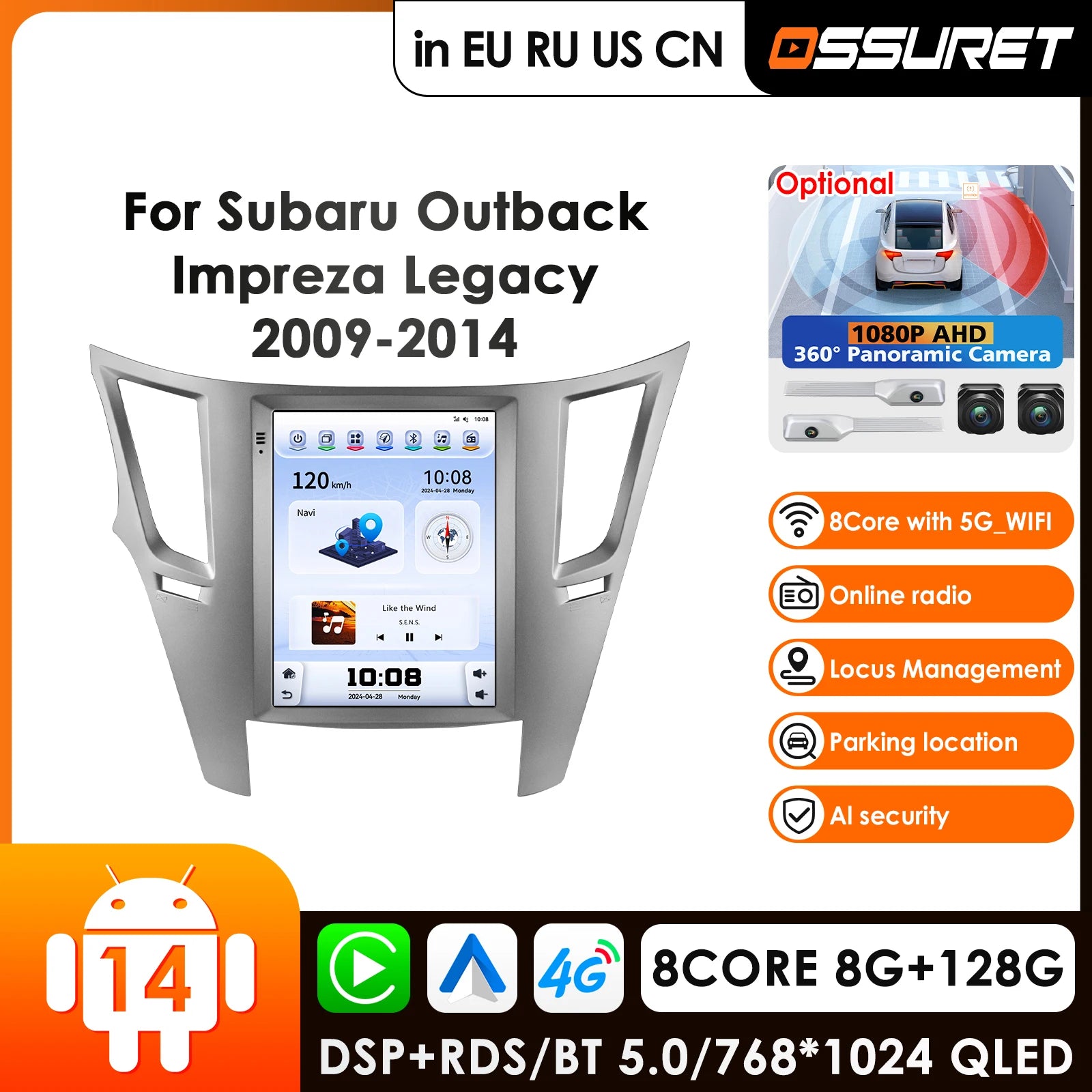 9.7" Android 14 Car Radio GPS for Subaru Outback Impreza Legacy 2009-2014 - Multimedia Video Player Carplay 4G Stereo