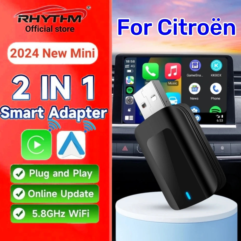 Wireless Adapter CarPlay Android Auto 2in1 Smart Dongle Play&Plug For Citroёn Aircross Ber | AUTOKITSHOP
