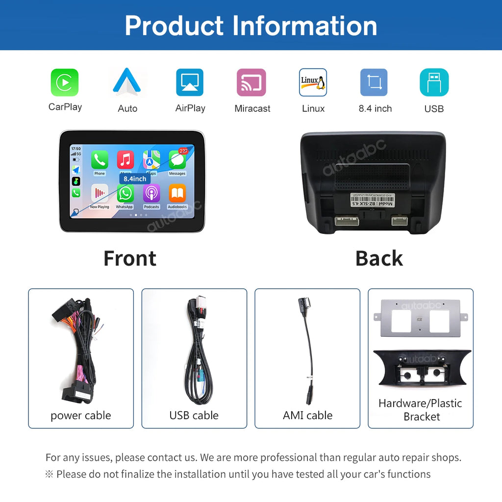 8.4inch Car Multimedia Screen Wireless Android Auto CarPlay Display For Mercedes-Benz SLK  | AUTOKITSHOP