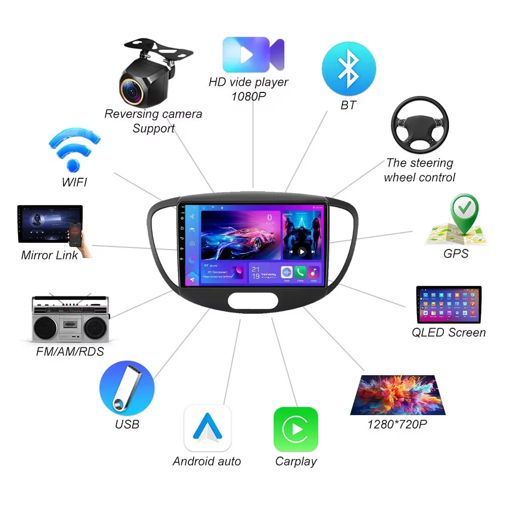 Android 16 For Hyundai I10 2007 2008 2009 2010-2013 Auto Multimedia Video Player Carplay N | AUTOKITSHOP