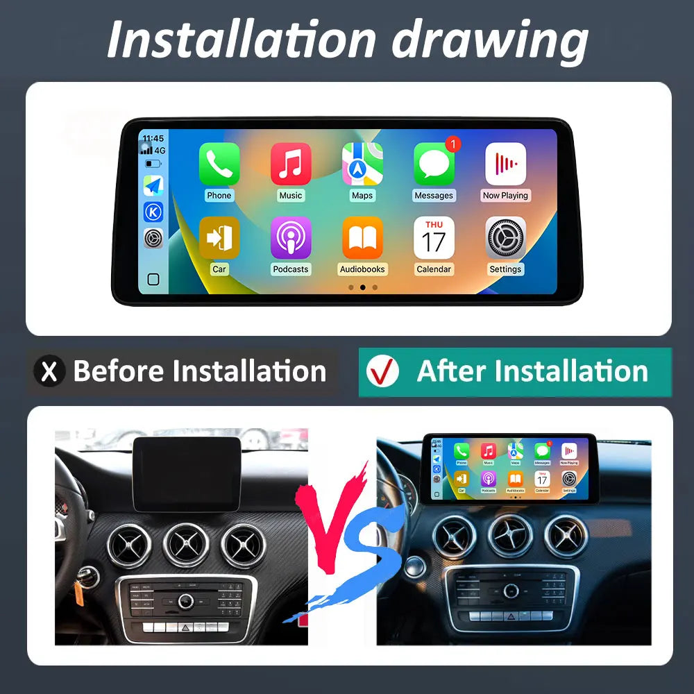 Ultra-thin QLED Screen Android 16 Auto Carplay for Benz A CLASS CLA GLA W176 2012 - 2018 C