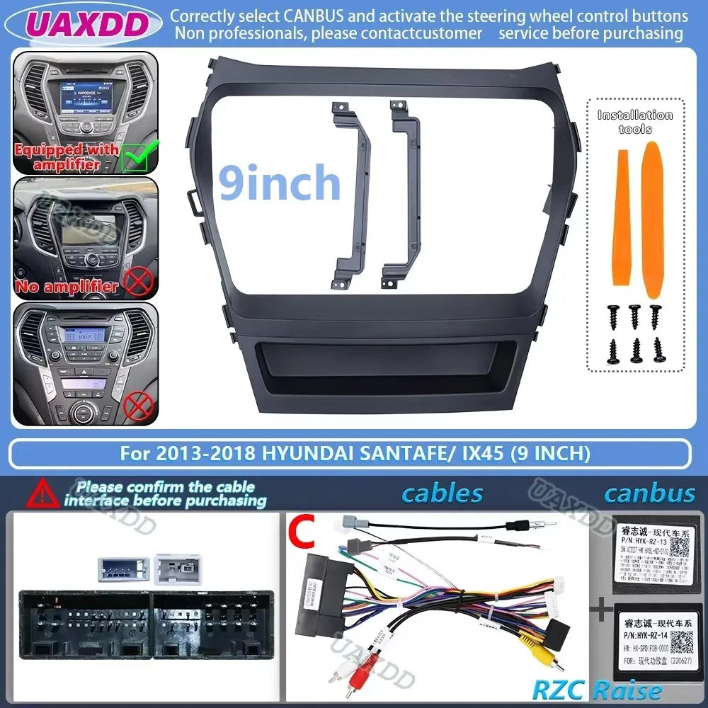 For 2013-2018 Hyundai SANTAFE IX45 9inch 2 Din Car stereo radio Android frame panel fascia