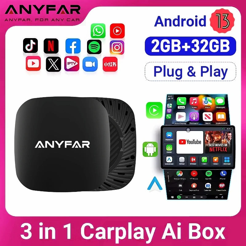 Android 13 Ai Box Wired to Wireless Carplay Android Auto Adapter WiFi For Youtube Nexflit  | AUTOKITSHOP