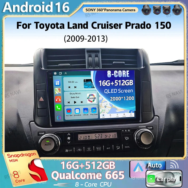 Android 16 For Toyota Land Cruiser Prado 150 2009 - 2013 2K QLED Android Car Radio Multime