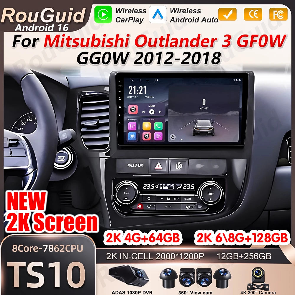 Android 16 Car Radio For Mitsubishi Outlander 3 GF0W GG0W 2012 2013 2014 2015 2016 2017 20 | AUTOKITSHOP