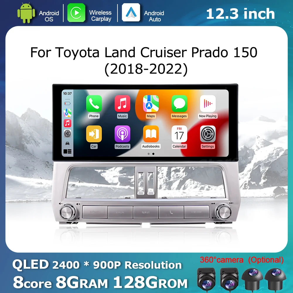 Wireless Carplay Android OS Car Display for Toyota Land Cruiser Prado 150 2018-2022 Multim