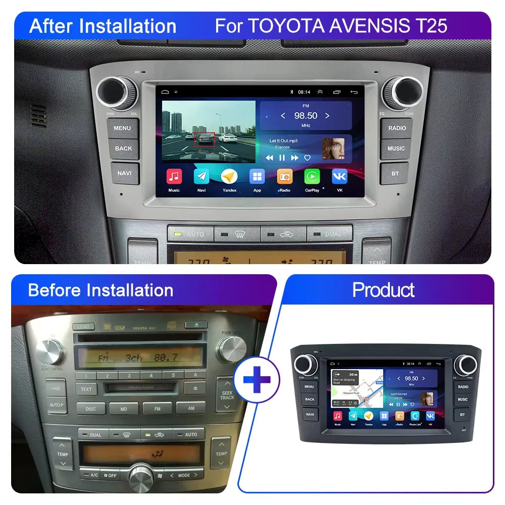 7inch Car Multimedia Player CarPlay Android 16 For Toyota Avensis T25 2002-2010 Stereo Car