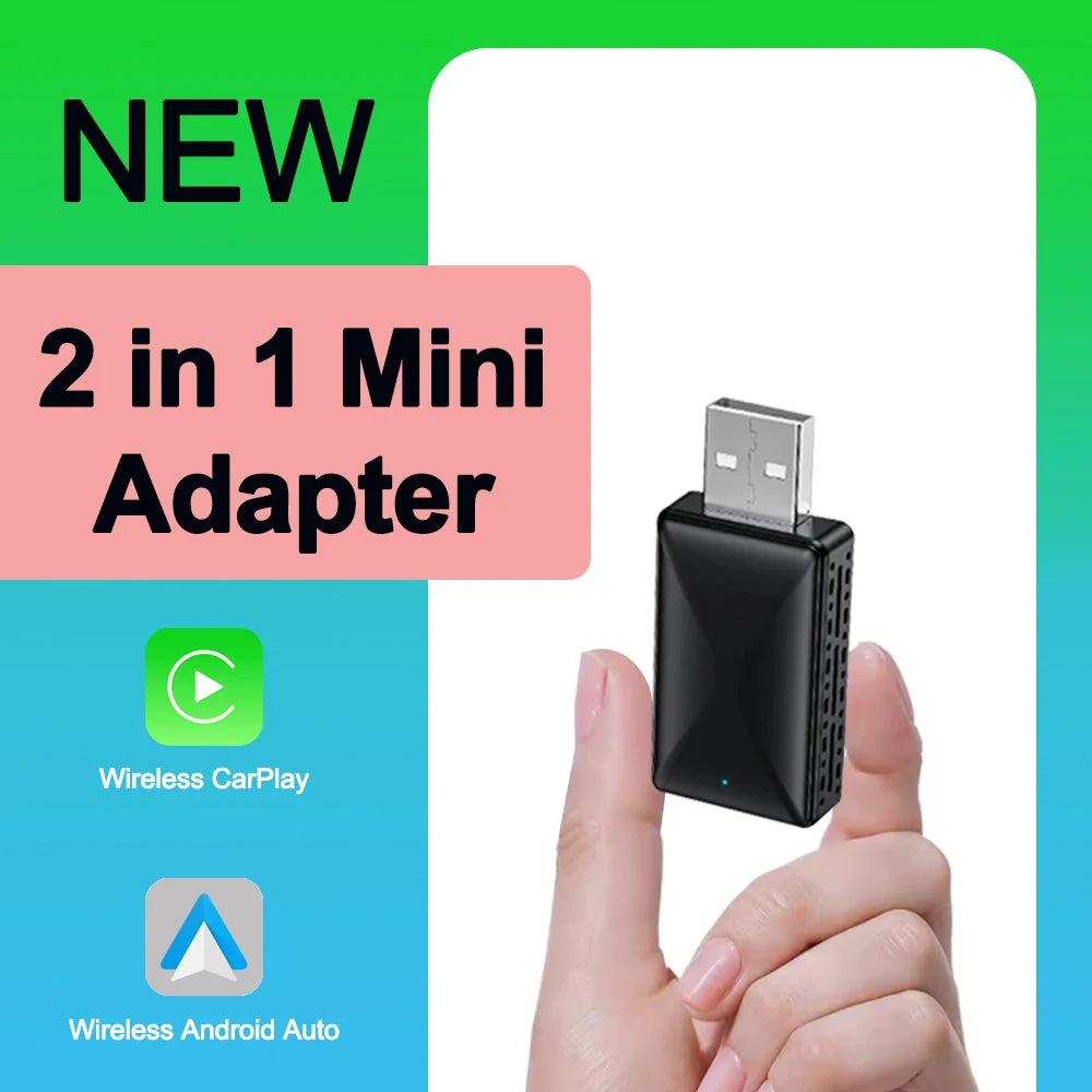 2025 New Wired to Wireless CarPlay and Android Auto 2in1 Mini Adapter 5GHz WiFi Suitable f