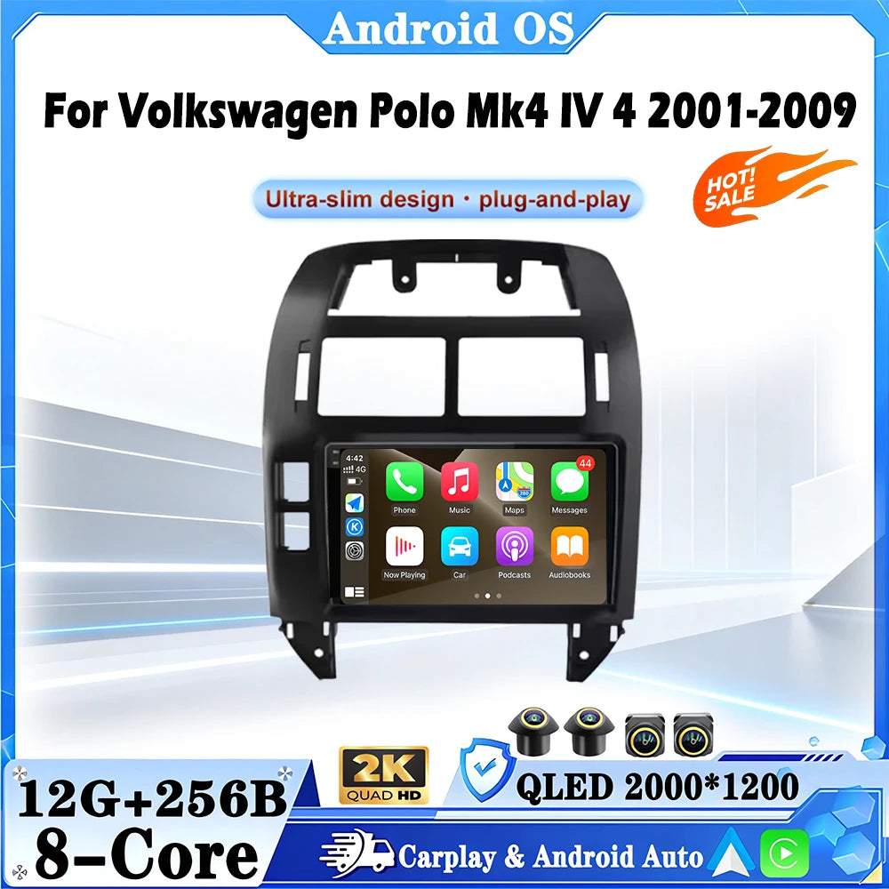 For Volkswagen Polo Mk4 IV 4 2001-2009 Android 16 Carplay Auto Car Radio Multimedia Player