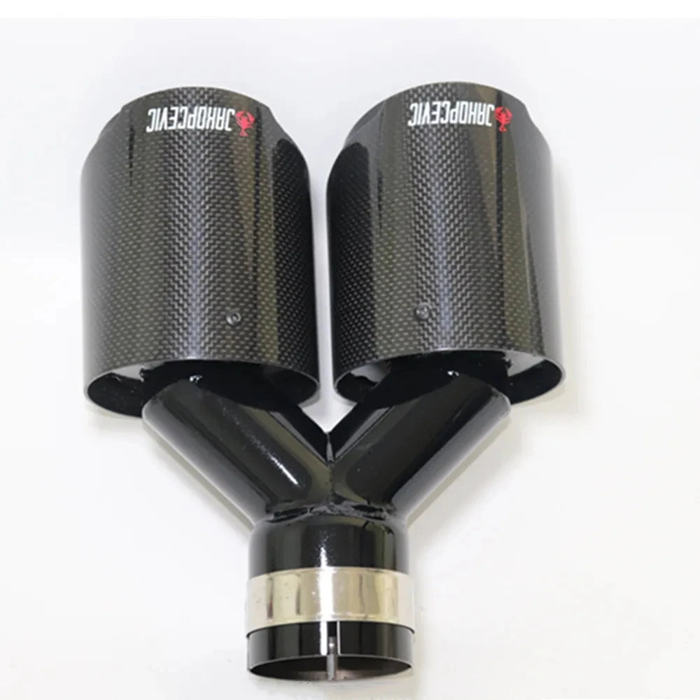 1Piece Exhaust Tip Real Carbon Fiber Black Stainless Steel Double Tail End Pipe Exhaust System f - Automotive LED Light
