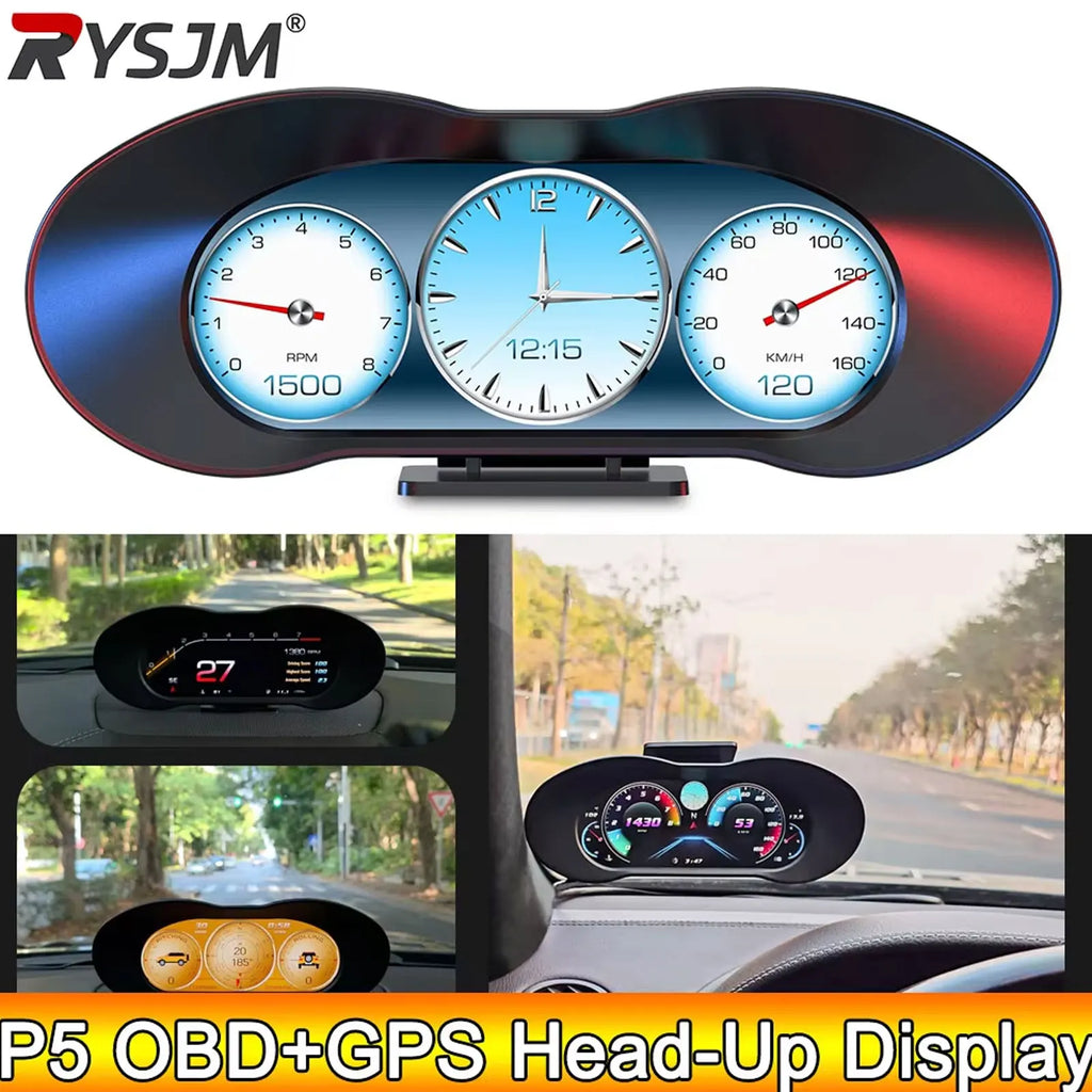 AD Car HUD GPS OBD2 P5 Speedometer Speed Head Up Display Inclinometer Digital Over Speed Alarm F - Automotive LED Light
