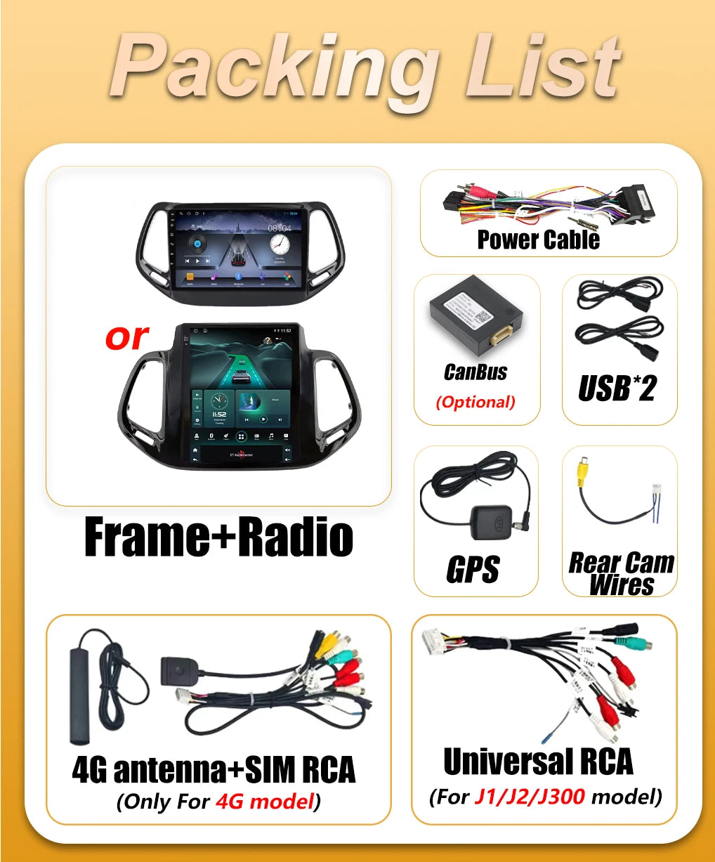 Android 16 Carplay Car Radio For Jeep Compass 2 MP 2016 2017 2018 2019 GPS Stereo 2K Scree | AUTOKITSHOP