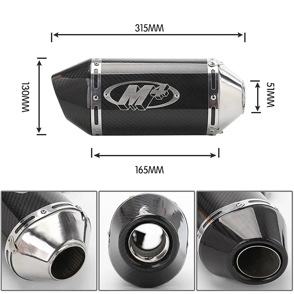 51mm Motorcycle Exhaust M4 Modified Muffler Carbon Fiber Escape Moto Pipe 300CC  for Honda Z1000 Z900 MT09 - Automotive