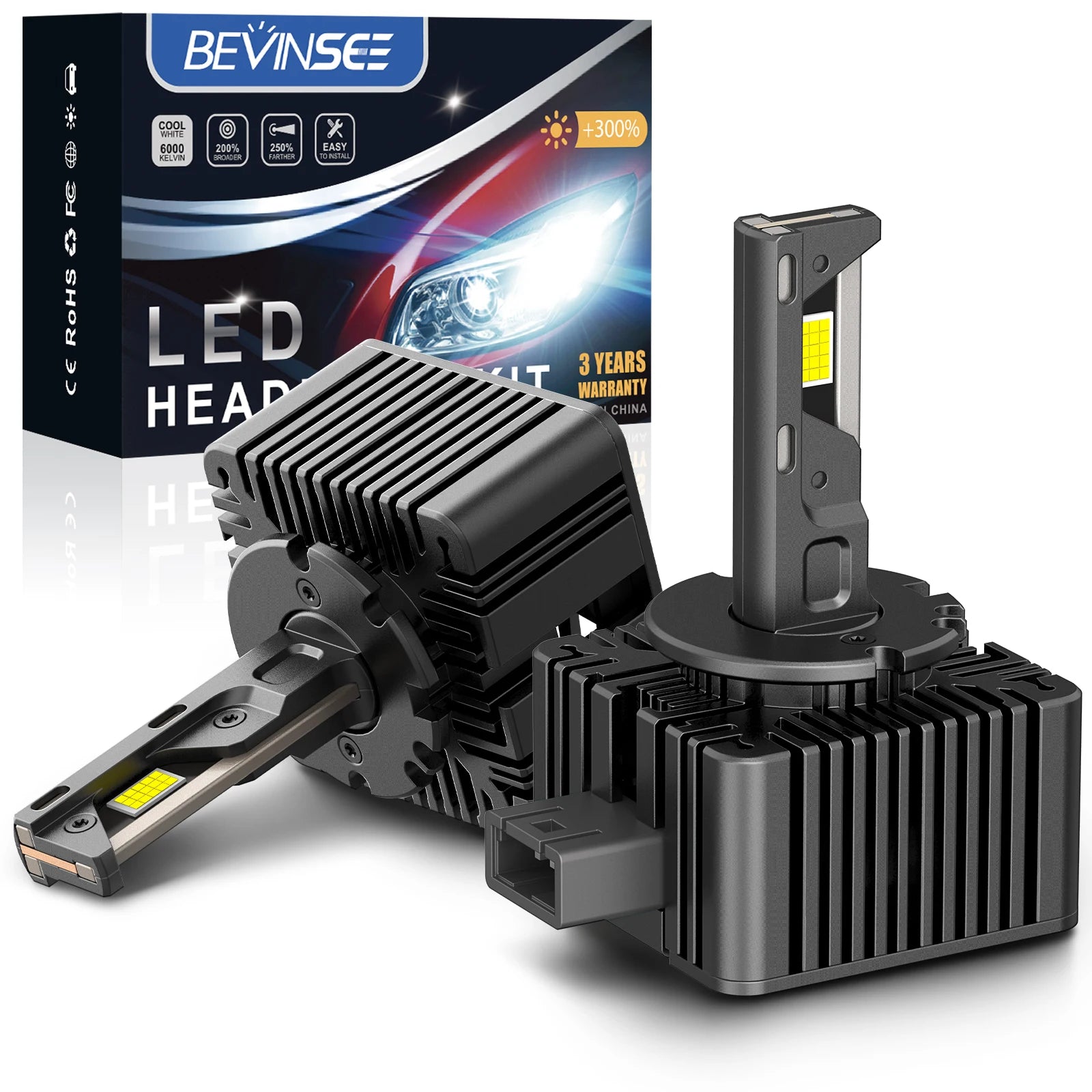 BEVINSEE 80W 8000LM Super Bright LED Car Lights CANBUS D1S D1R D3S D3R D2S D5S Replace HID