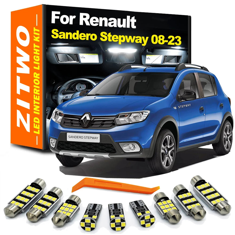 ZITWO 9Pcs No Error Canbus LED Interior Light Kit For Renault Sandero Stepway 2008- 2018 2019 2020 2021 2022 2023 Car LED Bulbs