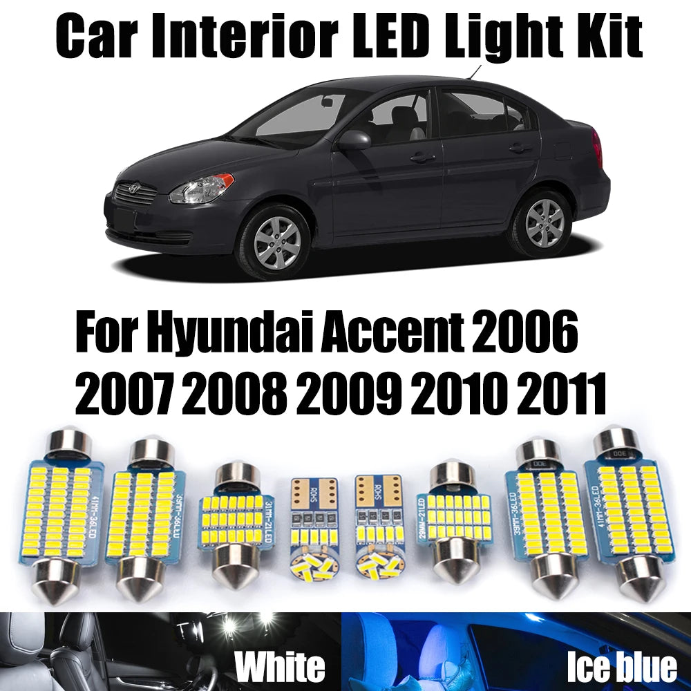 10-Piece LED Interior Light Kit for Hyundai Accent - Canbus Error-Free Bulbs | AUTOKITSHOP
