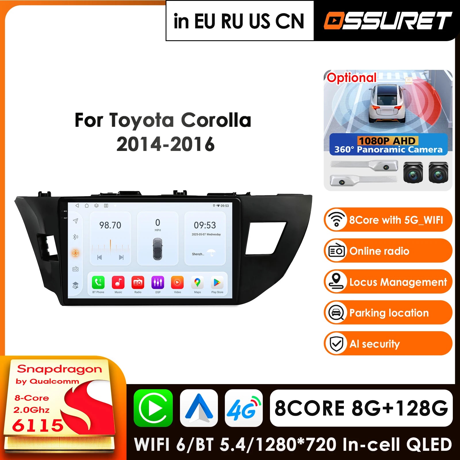 2Din Android Car Stereo for Toyota Corolla 2014-2016 Carplay 4G-LTE GPS Navigation Multimedia Radio Video Player - 10.33