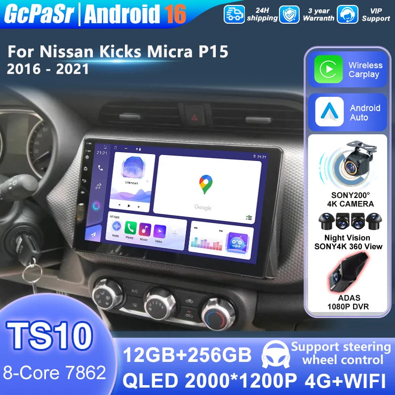 Android 16 For Nissan Kicks Micra P15 2016 2017 - 2021 Android Auto Car Multimedia GPS Ste